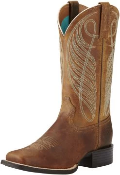 Ariat Round Up Square Toe Western Boot Powder Brown