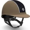 Charles Owen Ayr8 Riding Hat With Piping Tan With Navy & White Piping