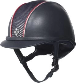 Charles Owen Leather Look Ayr8 With Piping Navy/Red/ White