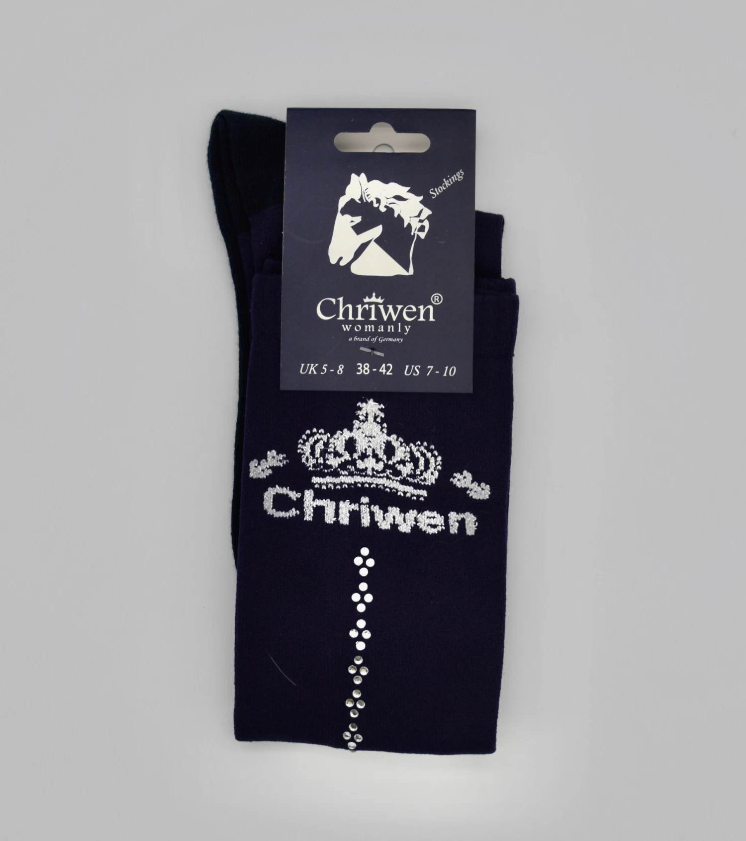 Chriwen Womanly Chriwen Crown & Crystal Socks Navy 1 Chriwen Womanly Chriwen Crown & Crystal Socks Navy