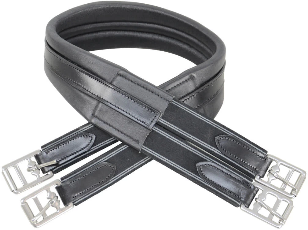 HY Equestrian Hycomfort Leather Padded Atherstone Girth Elastic Both Ends Black 2 HY Equestrian Hycomfort Leather Padded Atherstone Girth Elastic Both Ends Black - Image 2