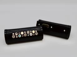 Judi Odessa Double Stirrup Sleeves Patent Black With AB Swarovski Crystals Pair