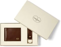 Le Chameau Key Ring & Bifold Wallet Gift Set Marron Fonce