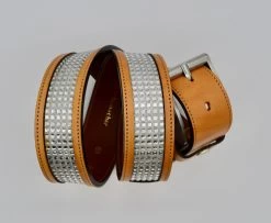 Otto Schumacher Belt 5 Rows Of Square Swarovski Crystals Tan/Clear 85cm