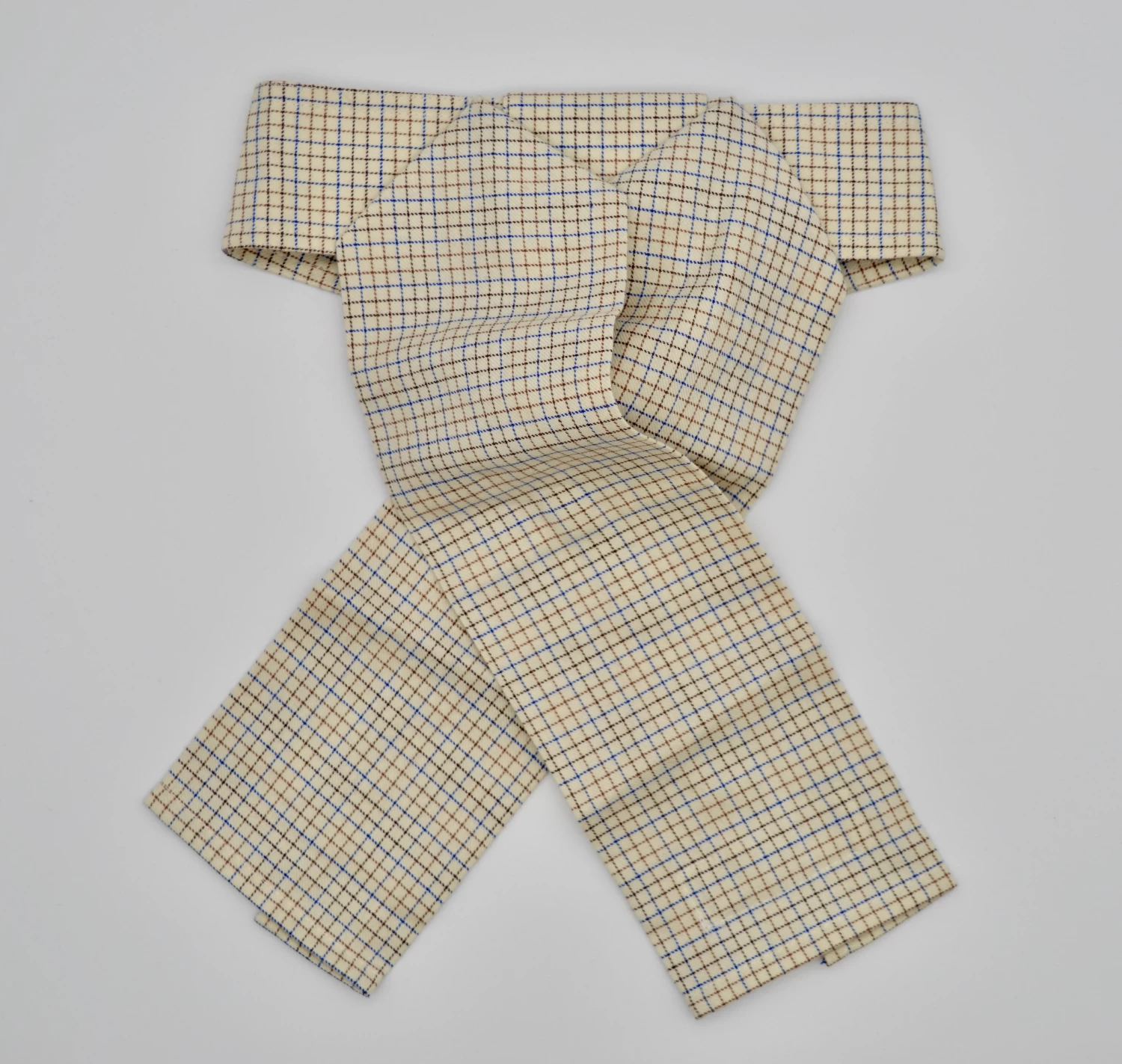 Tied Stock Small Check Cream/Blue/Brown 1 Tied Stock Small Check Cream/Blue/Brown